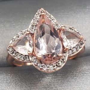 10k Solid Rose Gold Pear Morganite Halo Ring